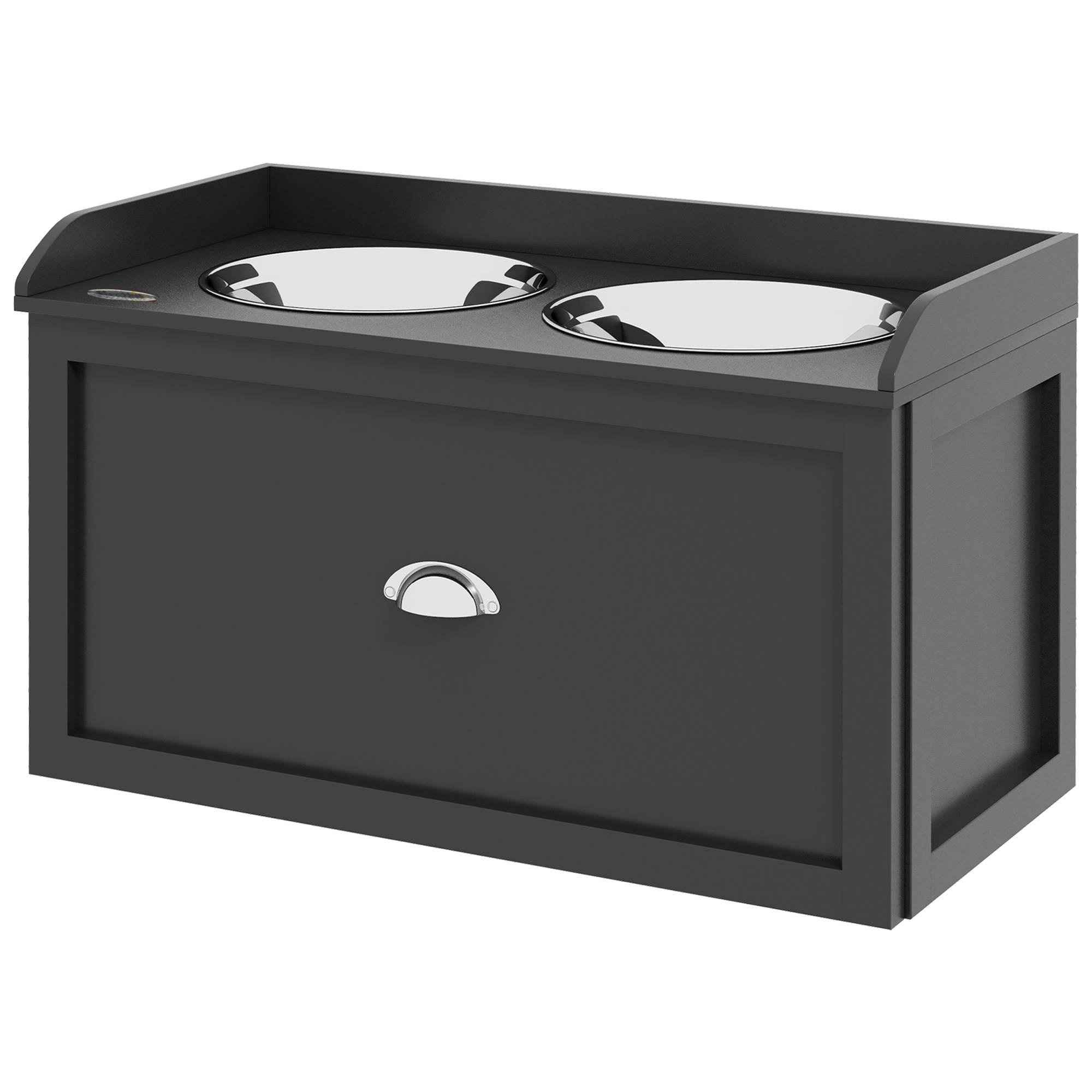 Porte-gamelles surélevé MDF et acier noir 60 x 30 x 36 cm - PANGIVO - Image 2