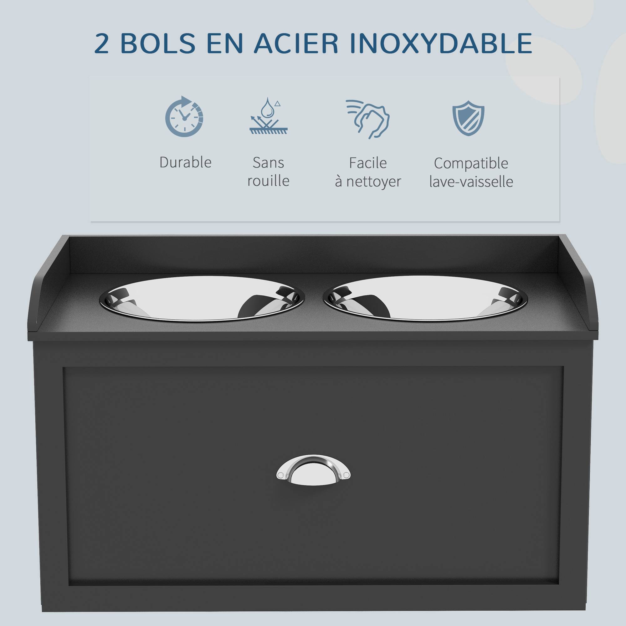 Porte-gamelles surélevé MDF et acier noir 60 x 30 x 36 cm - PANGIVO - Image 8