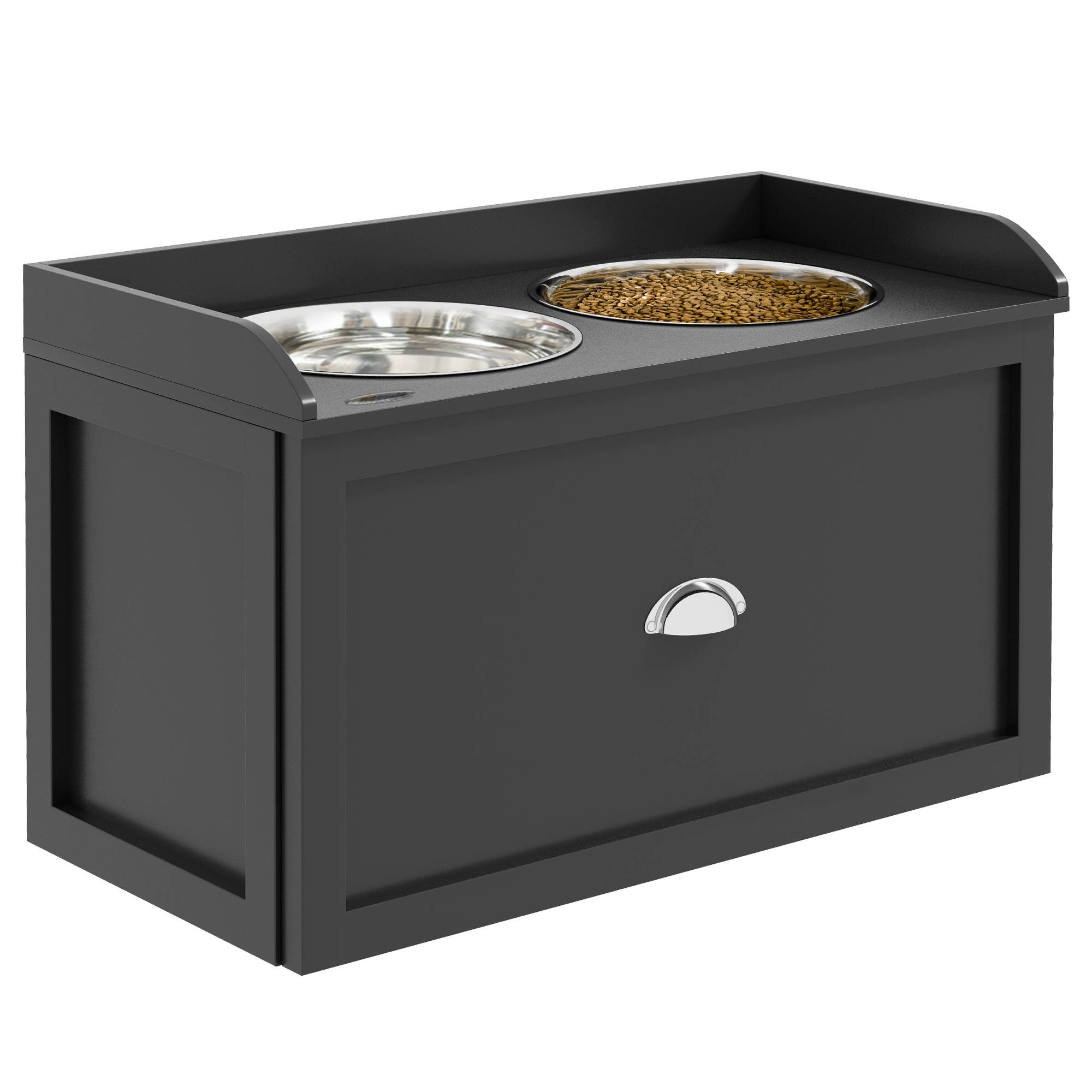 Porte-gamelles surélevé MDF et acier noir 60 x 30 x 36 cm - PANGIVO - Image 1