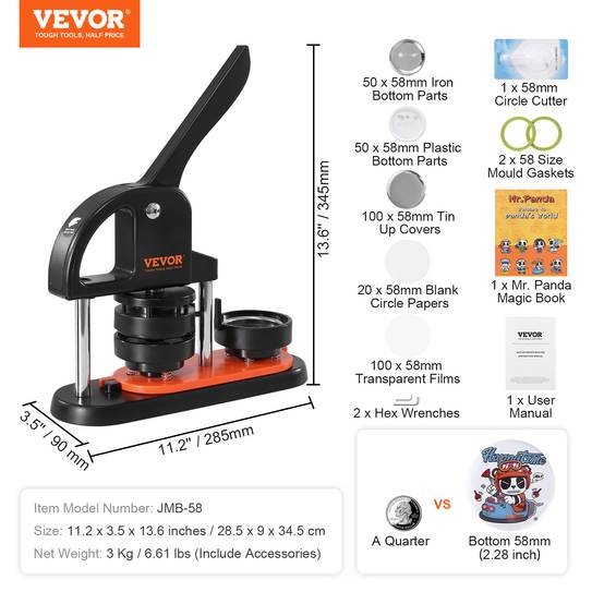 Vevor - VEVOR Machine à badges 58mm avec 100 kits consommables et coupe-cercle, pour fabrication badges en plastique. - Image 7