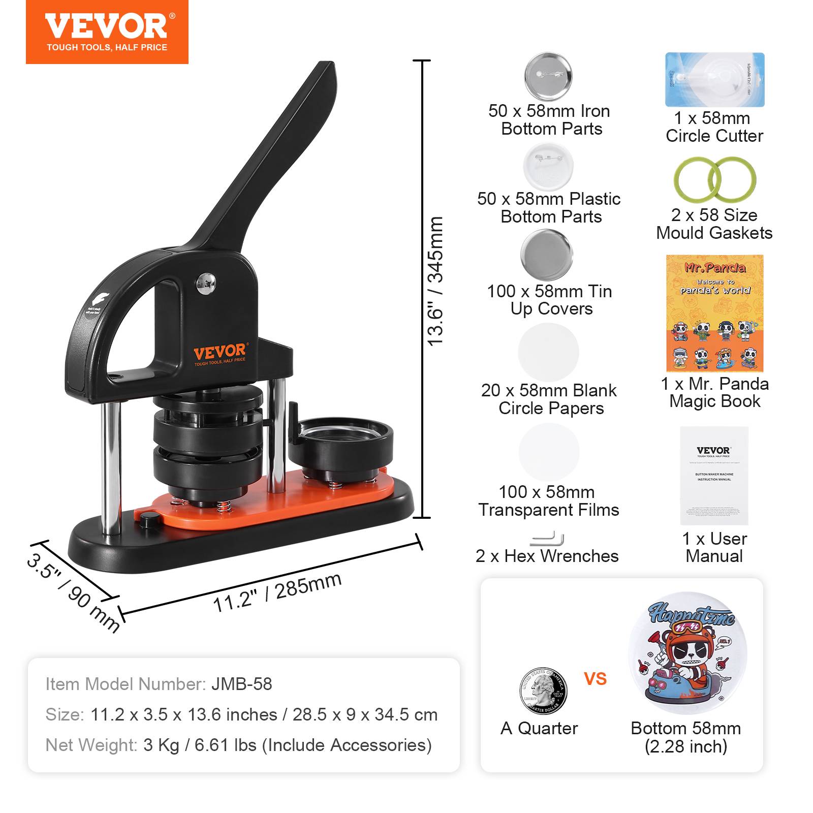 Vevor - VEVOR Machine à badges 58mm avec 100 kits consommables et coupe-cercle, pour fabrication badges en plastique. - Image 7