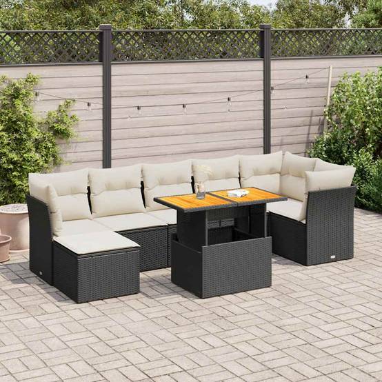 Salon de jardin 8 places noir avec pouf coffre résine tressée et table relevable bois – ComfortXL Outdoor Living - Image 1