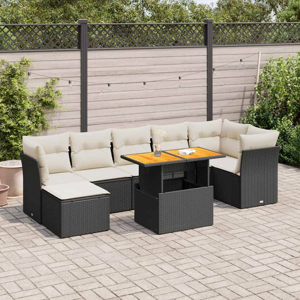 Salon de jardin 8 places noir avec pouf coffre résine tressée et table relevable bois – ComfortXL Outdoor Living - Image 1