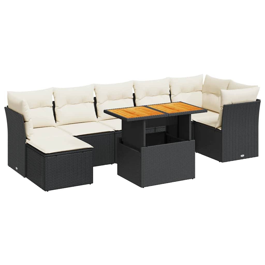 Salon de jardin 8 places noir avec pouf coffre résine tressée et table relevable bois – ComfortXL Outdoor Living - Image 2