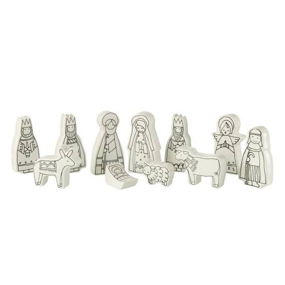 Crèche de Noël en Dolomite "11 Santons" 14cm Blanc - Image 1