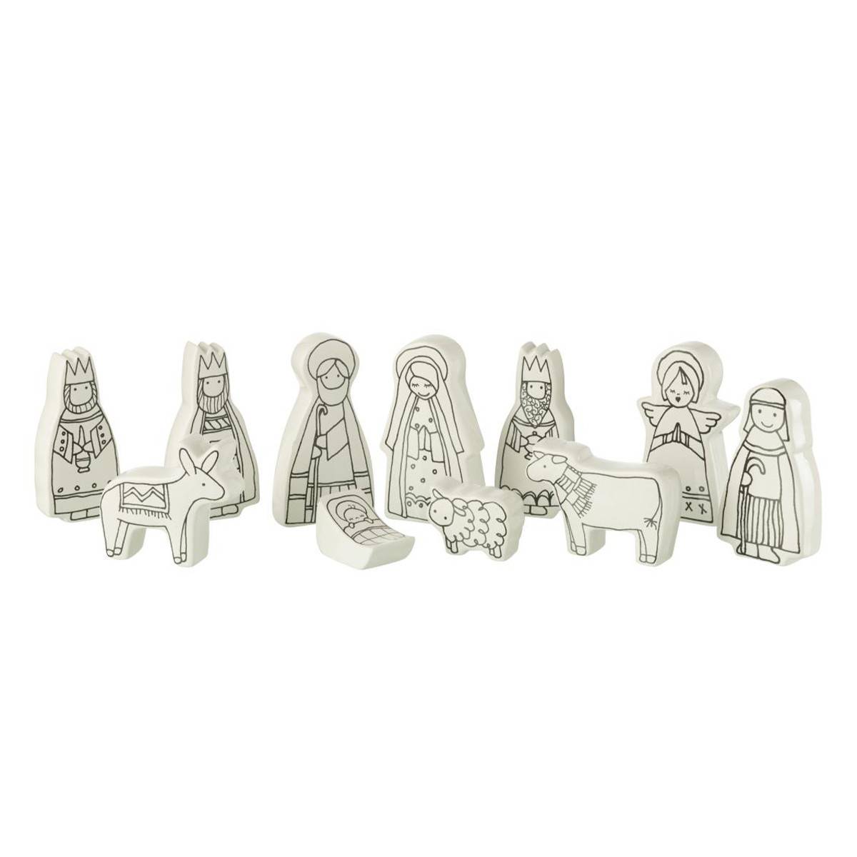 Crèche de Noël en Dolomite "11 Santons" 14cm Blanc