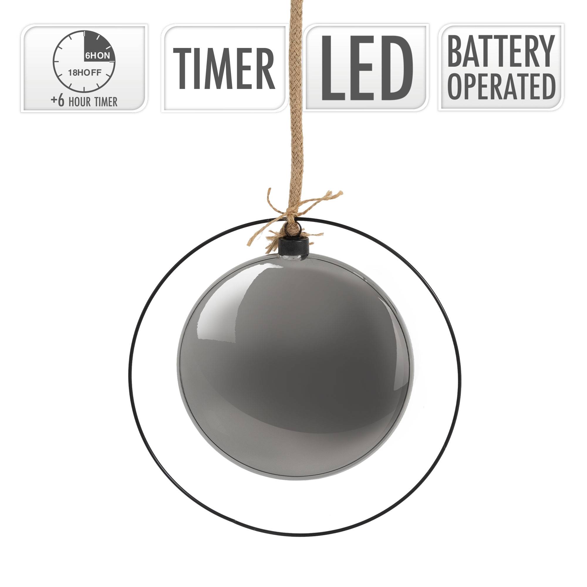 Ecd-Germany - Boule de Noël suspendue avec LED décoration de Noël en verre noir/gris Ø15 cm - Imagen 4
