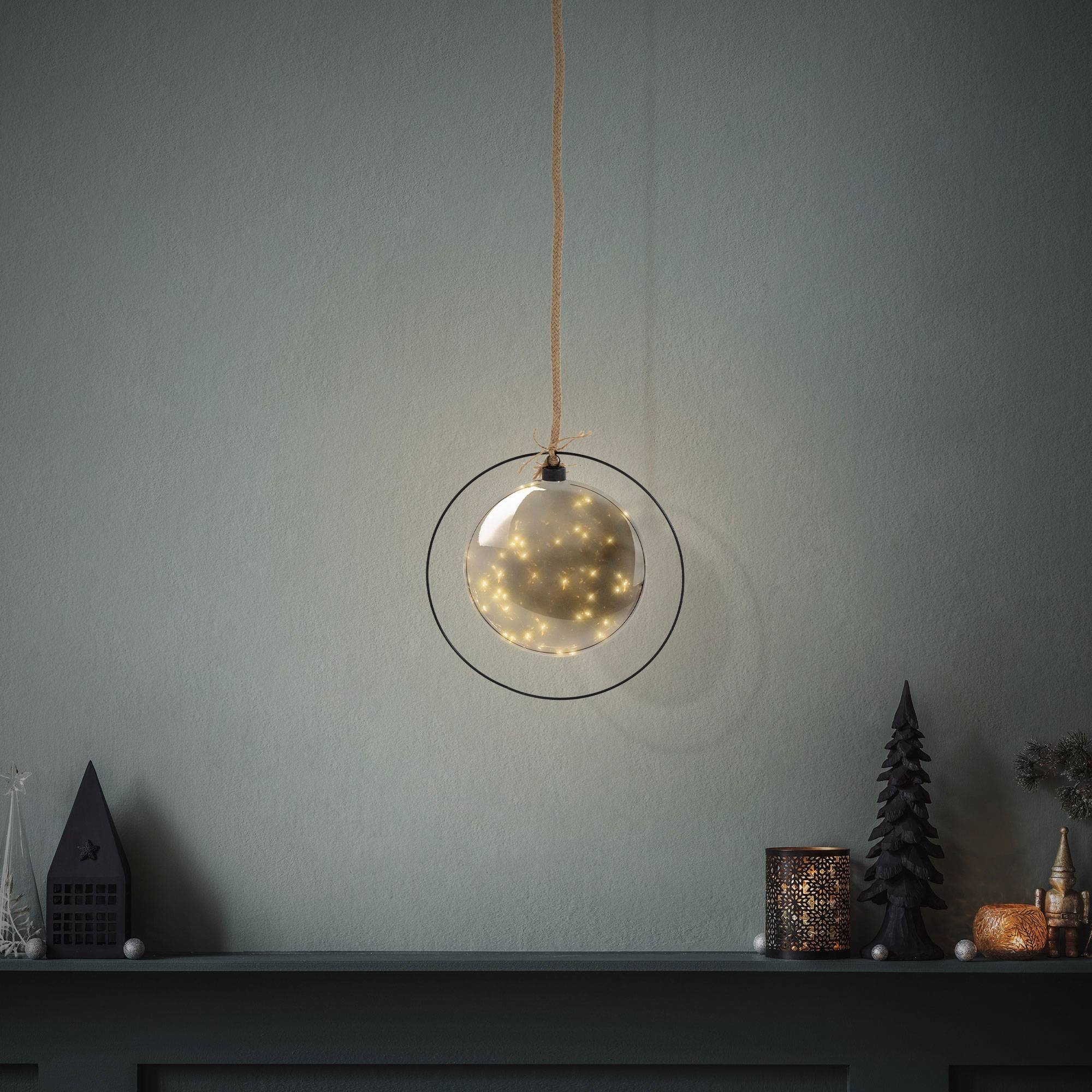 Ecd-Germany - Boule de Noël suspendue avec LED décoration de Noël en verre noir/gris Ø15 cm - Imagen 7