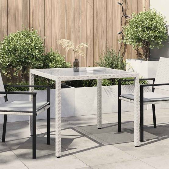 Table de jardin résine tressée blanc verre trempé 90 x 90 x 75 cm - PANGIVO - Image 1