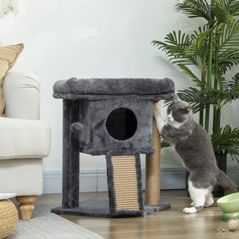 Arbre à chat avec tapis à griffer en jute, plateforme de couchage, balle de jeu, maison pour chat, beige, 40 x 40 x 57 cm - Image 3