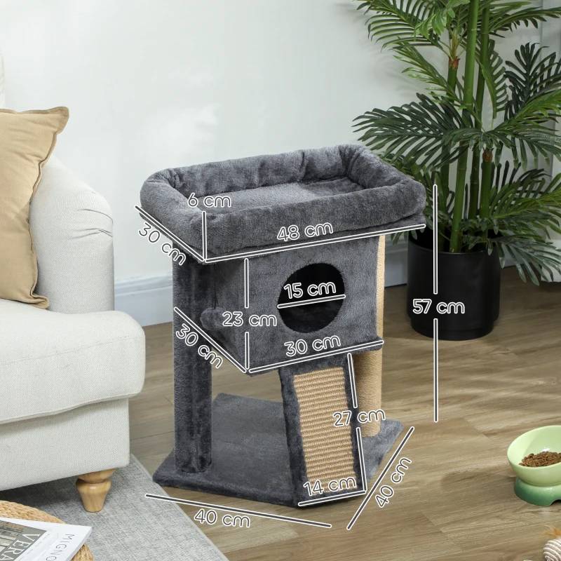 Arbre à chat avec tapis à griffer en jute, plateforme de couchage, balle de jeu, maison pour chat, beige, 40 x 40 x 57 cm - Image 2