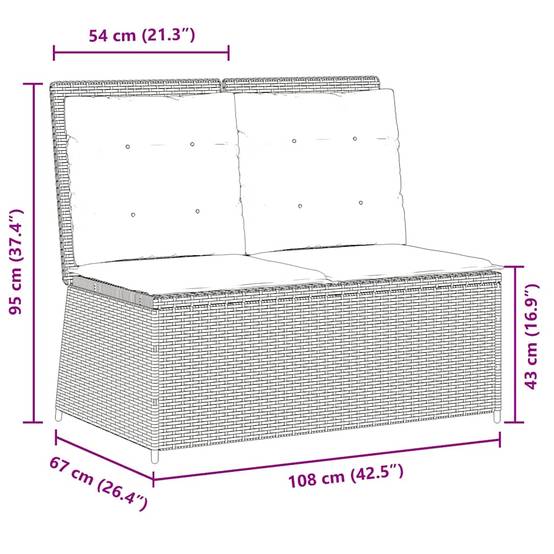 Banc inclinable de jardin | Banquette De Jardin | Banc Extérieur avec coussins beige résine tressée Maison Chic - Image 9