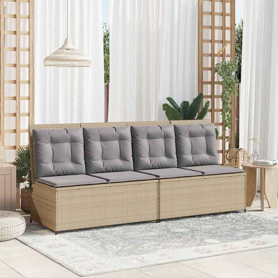 Banc inclinable de jardin | Banquette De Jardin | Banc Extérieur avec coussins beige résine tressée Maison Chic - Image 3