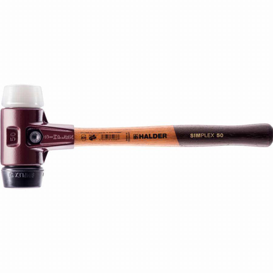 Maillet HALDER SIMPLEX Caoutchouc chargé / superplastique avec boîtier en fonte malléable et manche en bois - D=50 mm - 3027.050