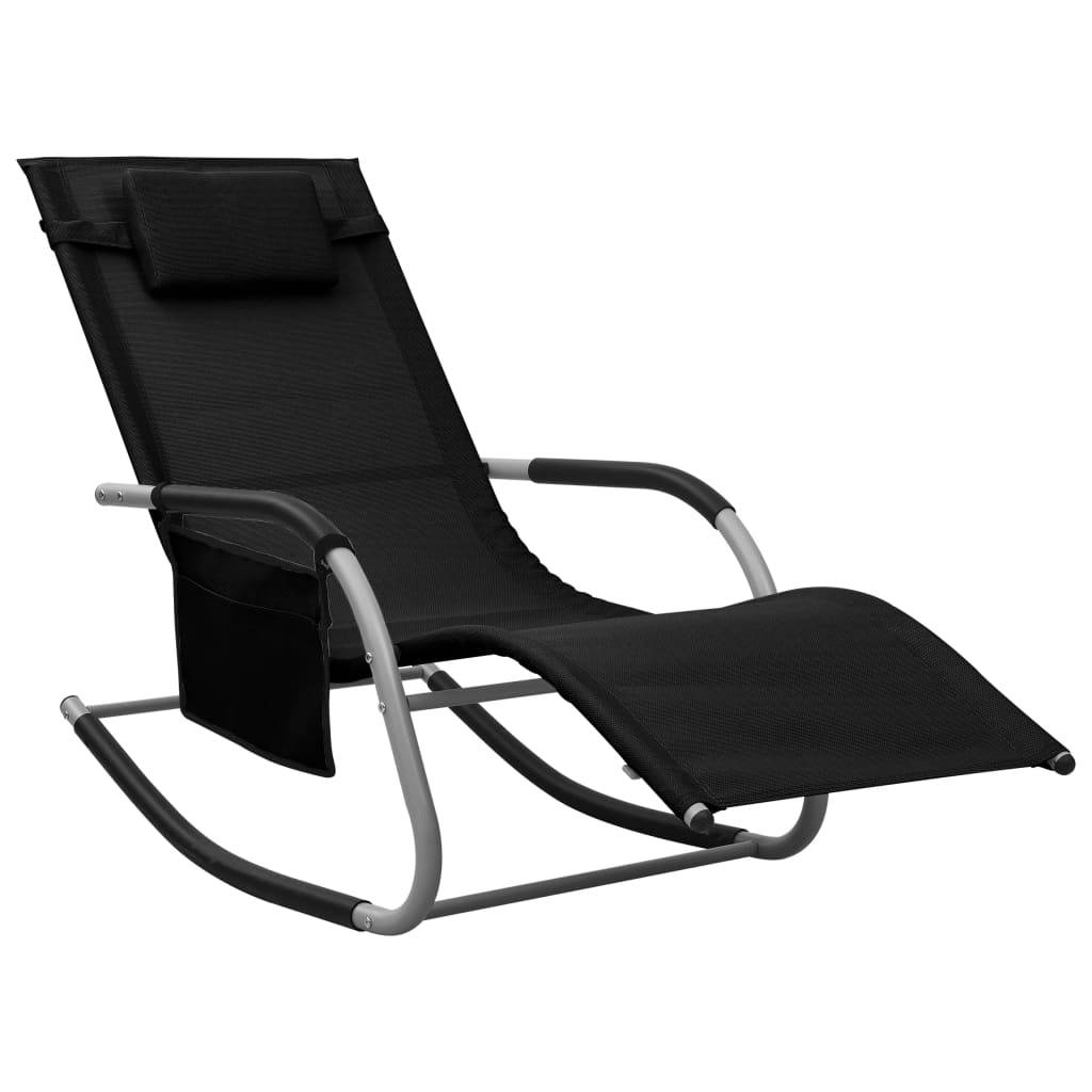 Helloshop26 - Transat chaise longue bain de soleil lit de jardin terrasse meuble d'extérieur textilène noir et gris - Imagen 1