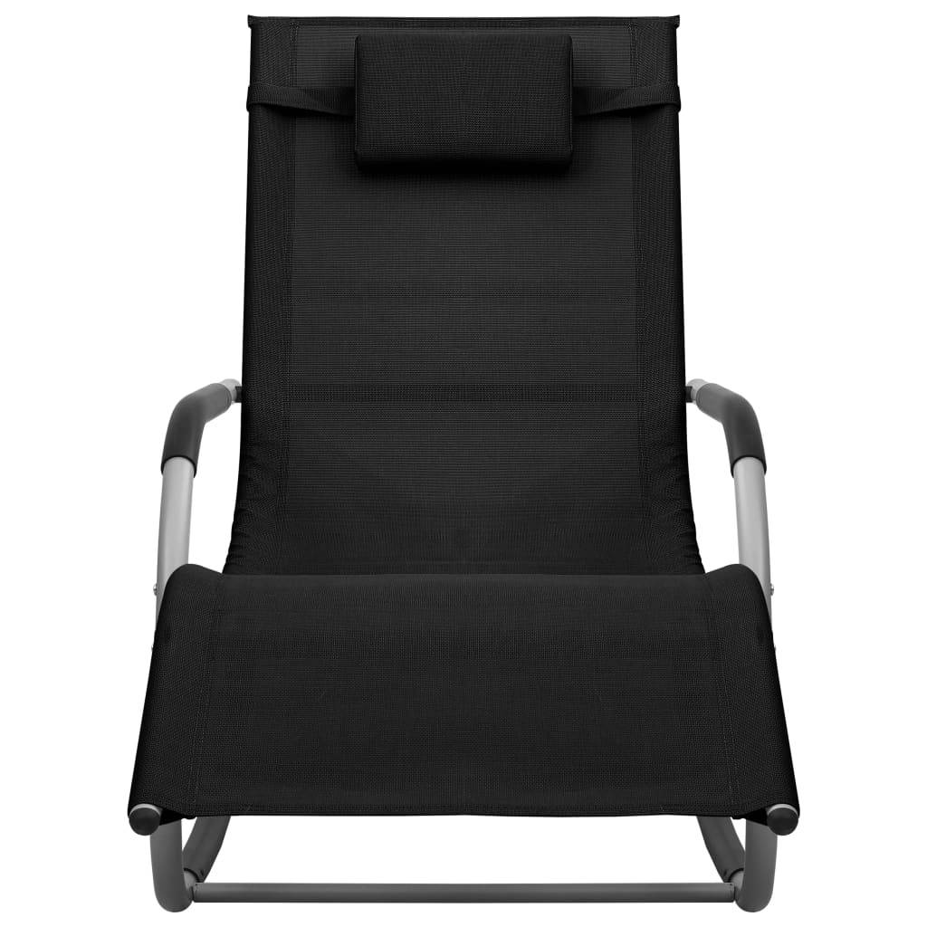 Helloshop26 - Transat chaise longue bain de soleil lit de jardin terrasse meuble d'extérieur textilène noir et gris - Imagen 2