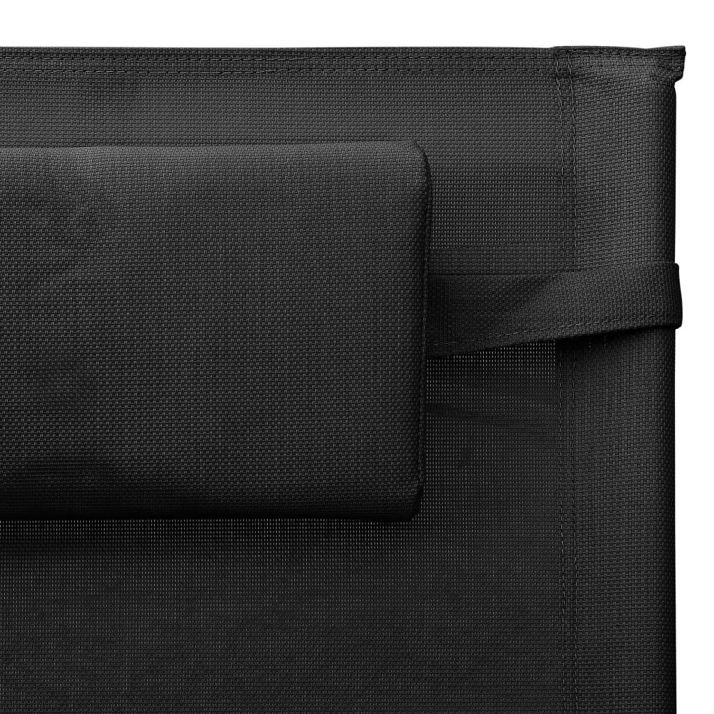 Helloshop26 - Transat chaise longue bain de soleil lit de jardin terrasse meuble d'extérieur textilène noir et gris - Imagen 6