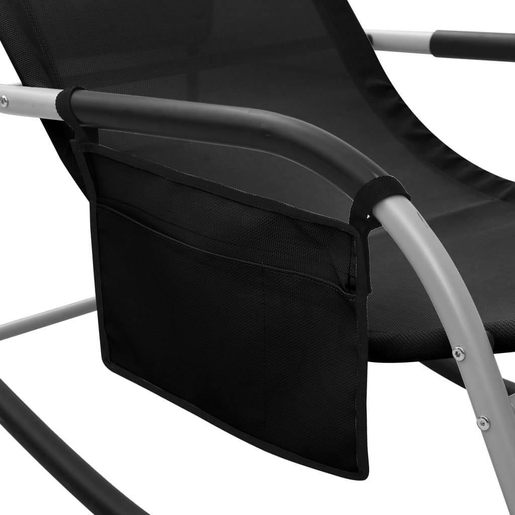 Helloshop26 - Transat chaise longue bain de soleil lit de jardin terrasse meuble d'extérieur textilène noir et gris - Imagen 5