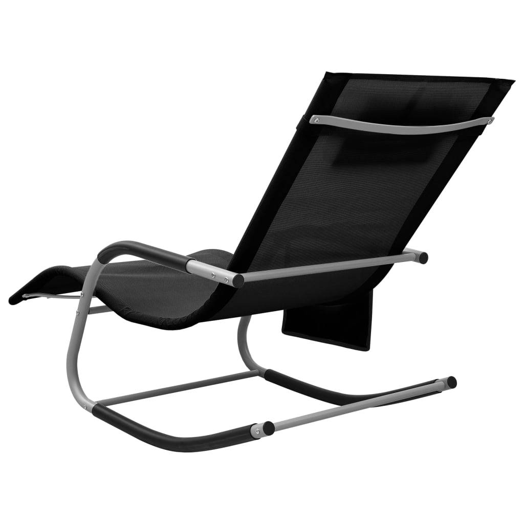 Helloshop26 - Transat chaise longue bain de soleil lit de jardin terrasse meuble d'extérieur textilène noir et gris - Imagen 4