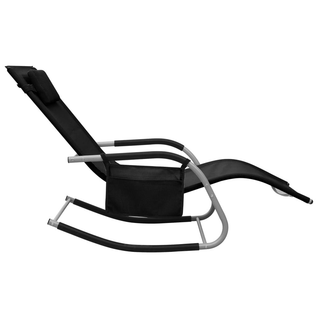 Helloshop26 - Transat chaise longue bain de soleil lit de jardin terrasse meuble d'extérieur textilène noir et gris - Imagen 3