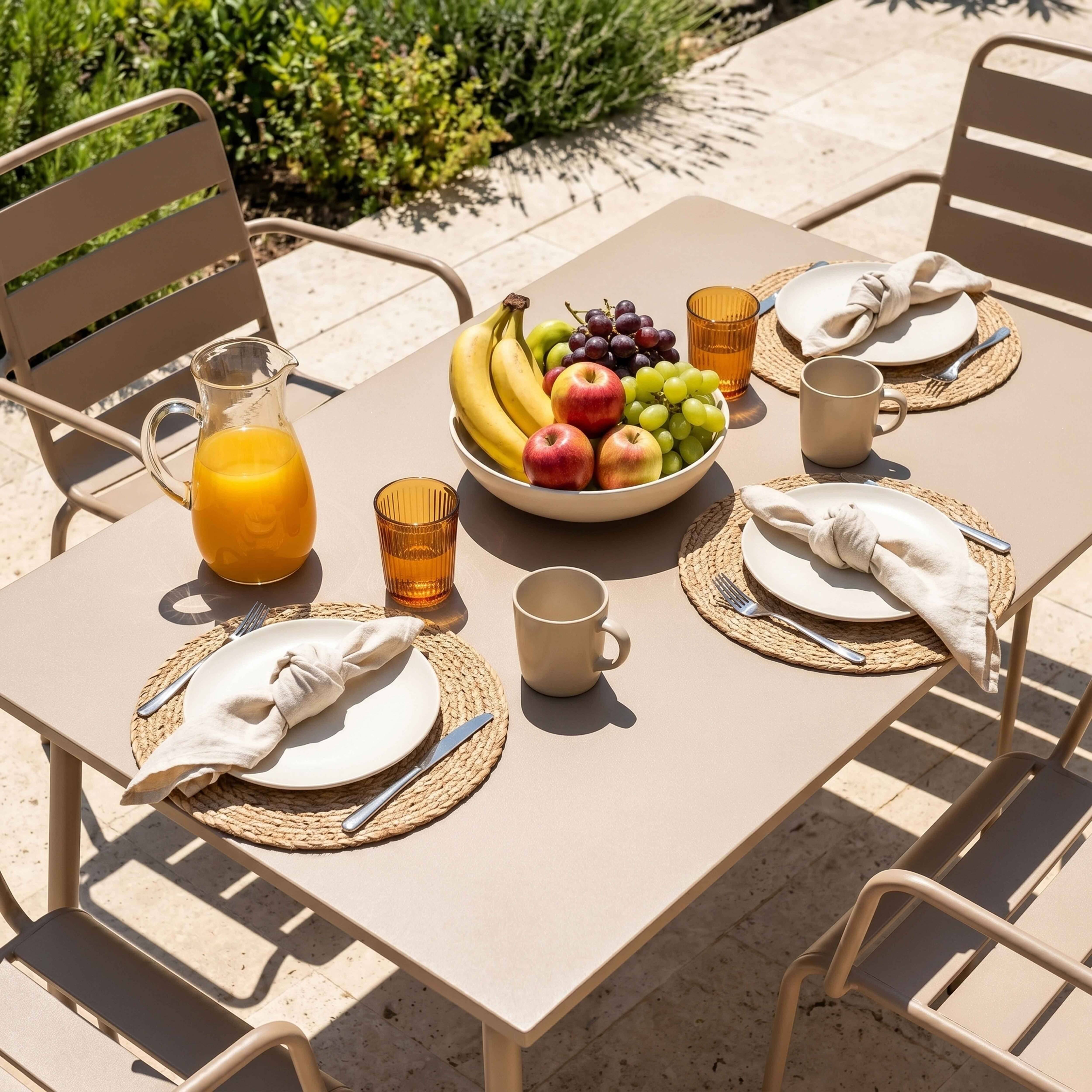 Oviala - Ensemble table de jardin et 4 fauteuils en métal taupe Palavas - Oviala - Imagen 3