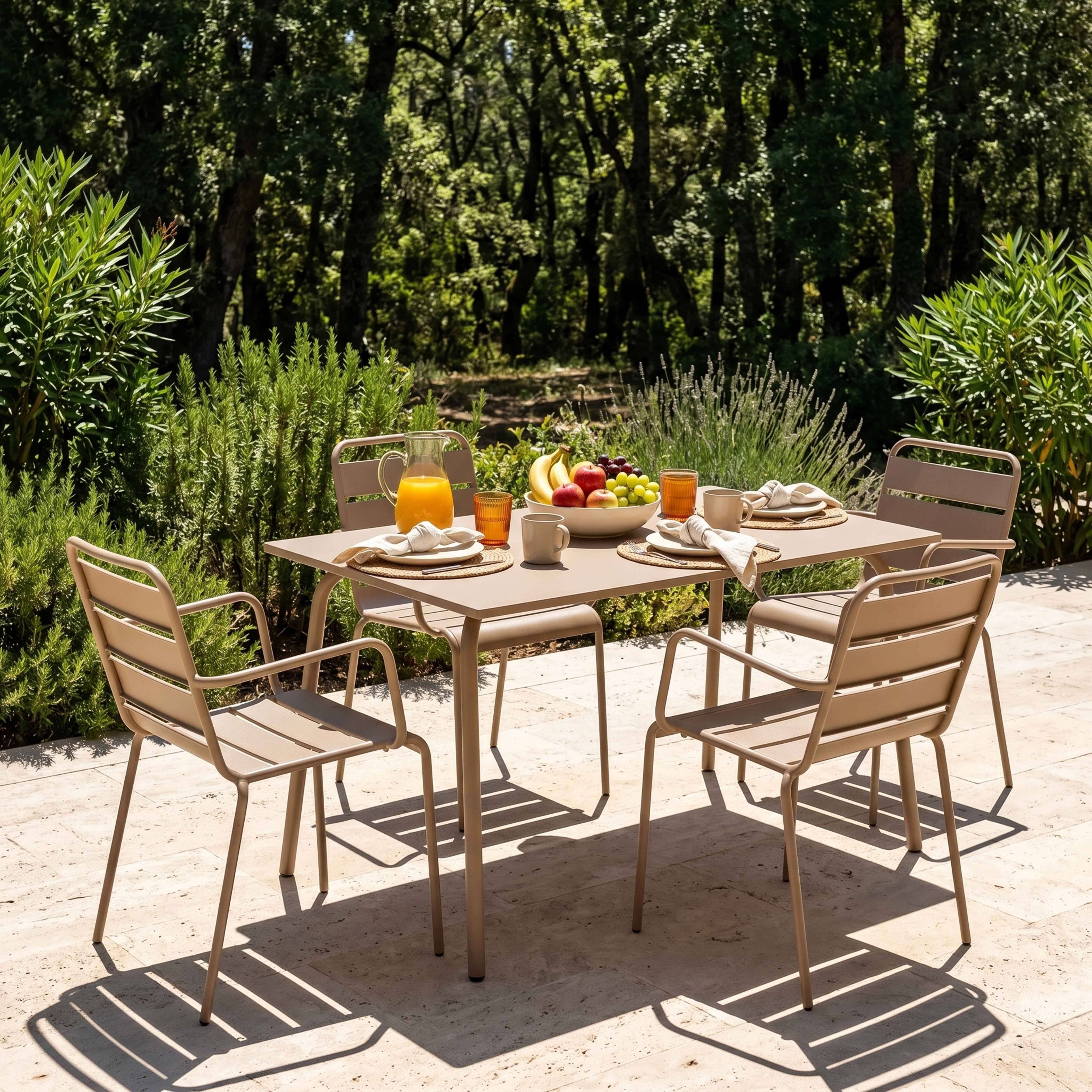 Oviala - Ensemble table de jardin et 4 fauteuils en métal taupe Palavas - Oviala - Imagen 2