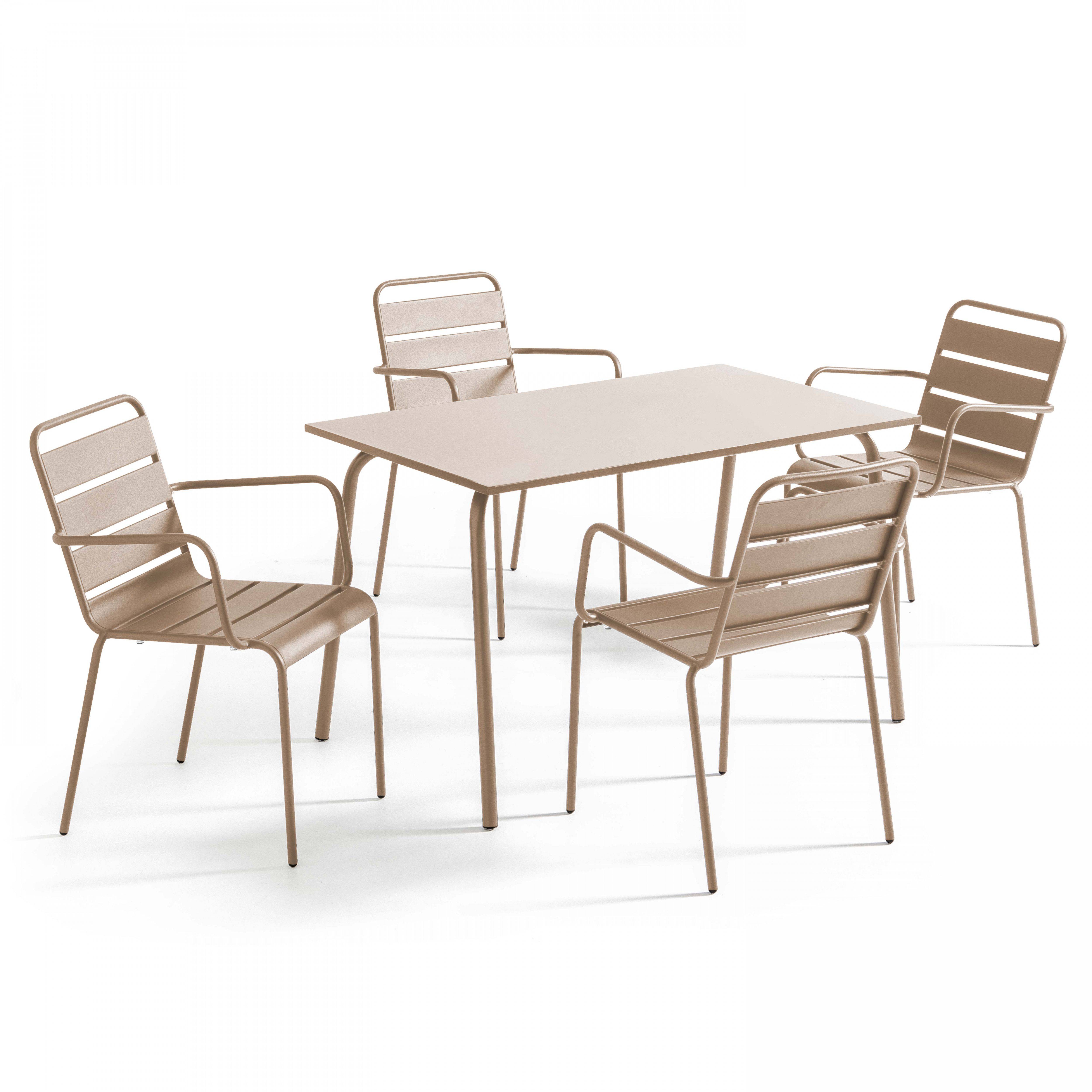 Oviala - Ensemble table de jardin et 4 fauteuils en métal taupe Palavas - Oviala - Imagen 1