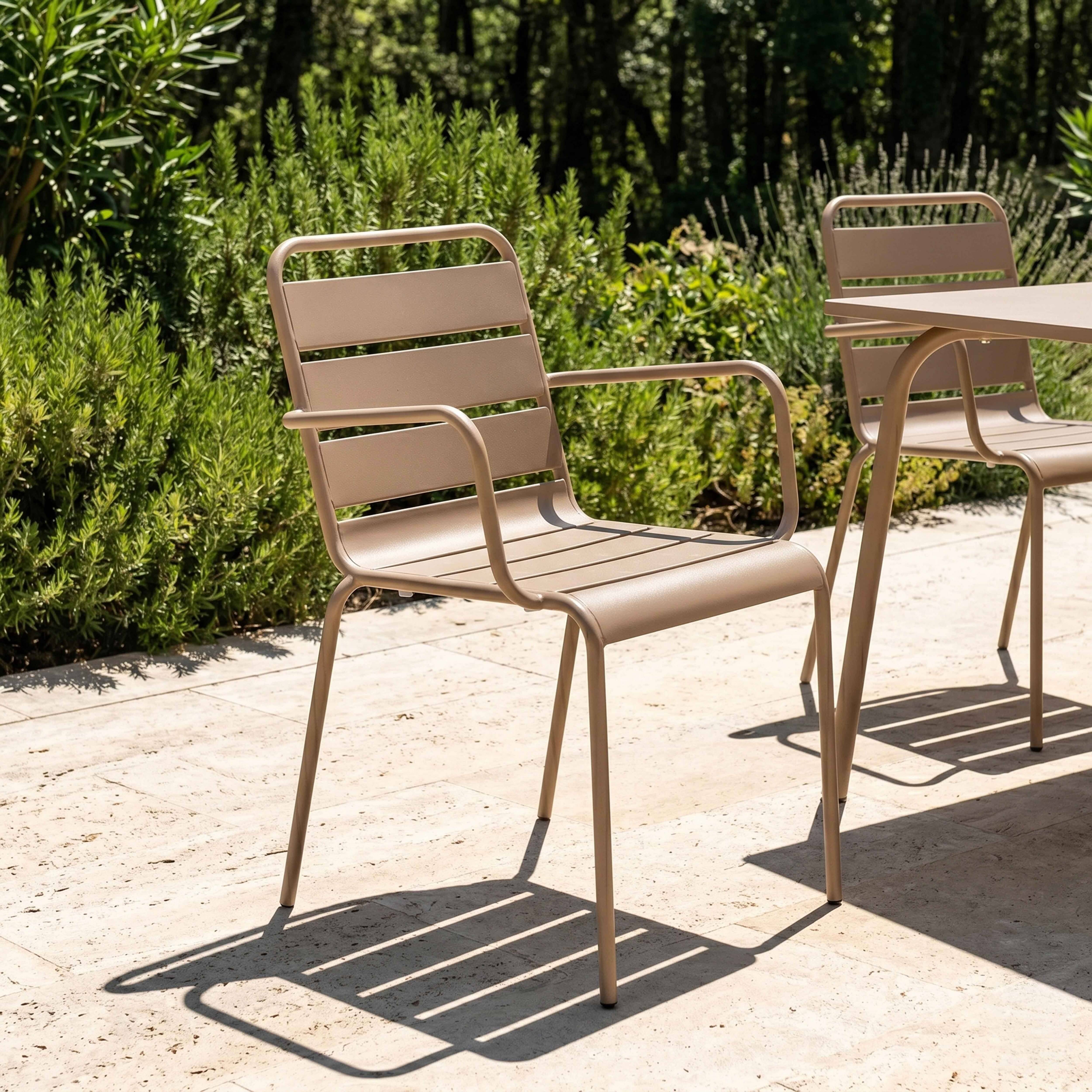 Oviala - Ensemble table de jardin et 4 fauteuils en métal taupe Palavas - Oviala - Imagen 4