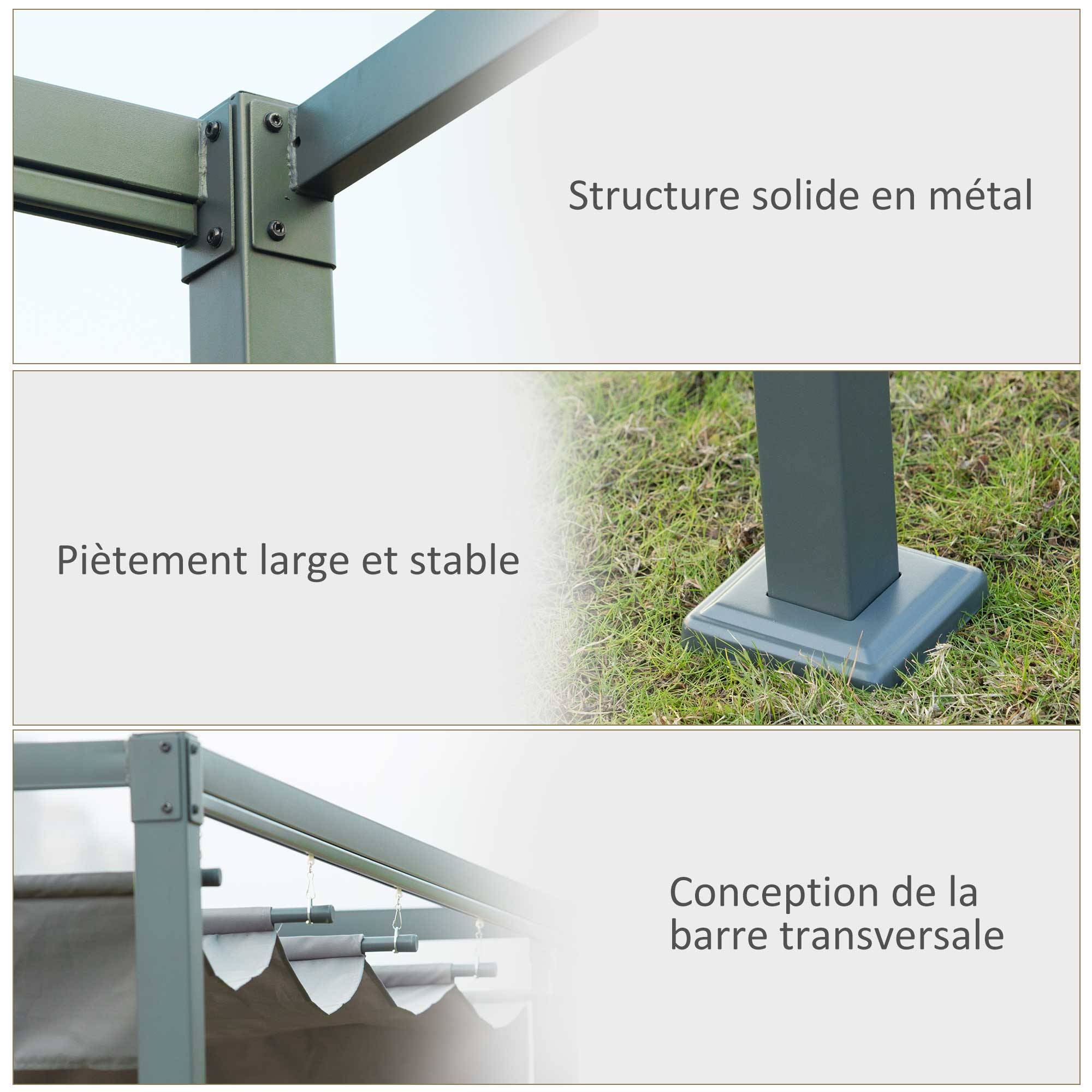 Outsunny - Pergola rétractable coulissante 3x2m structure métal époxy anticorrosion toile polyester 180g/m² gris - HOMCOM - Image 6