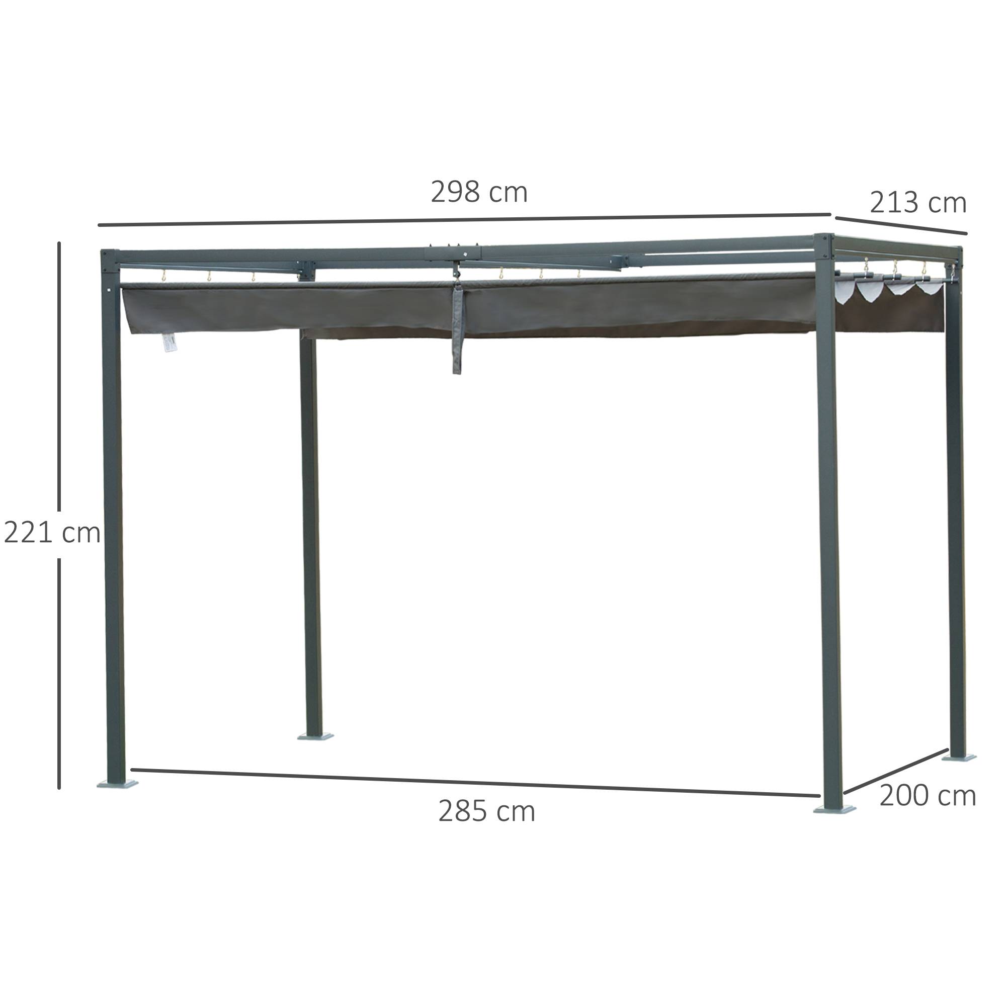 Outsunny - Pergola rétractable coulissante 3x2m structure métal époxy anticorrosion toile polyester 180g/m² gris - HOMCOM - Image 3