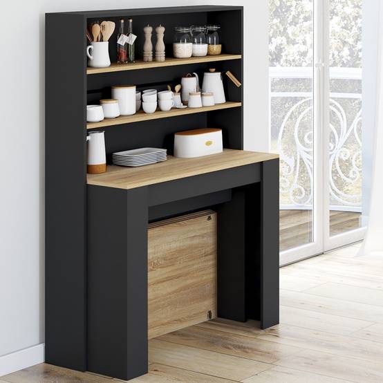 Table buffet haut extensible ORLANDO 8 personnes bois et noir 235 cm - Image 3