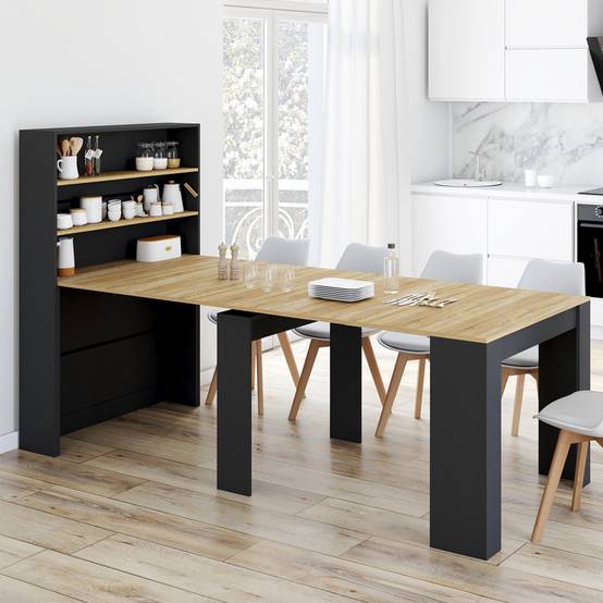 Table buffet haut extensible ORLANDO 8 personnes bois et noir 235 cm - Image 1