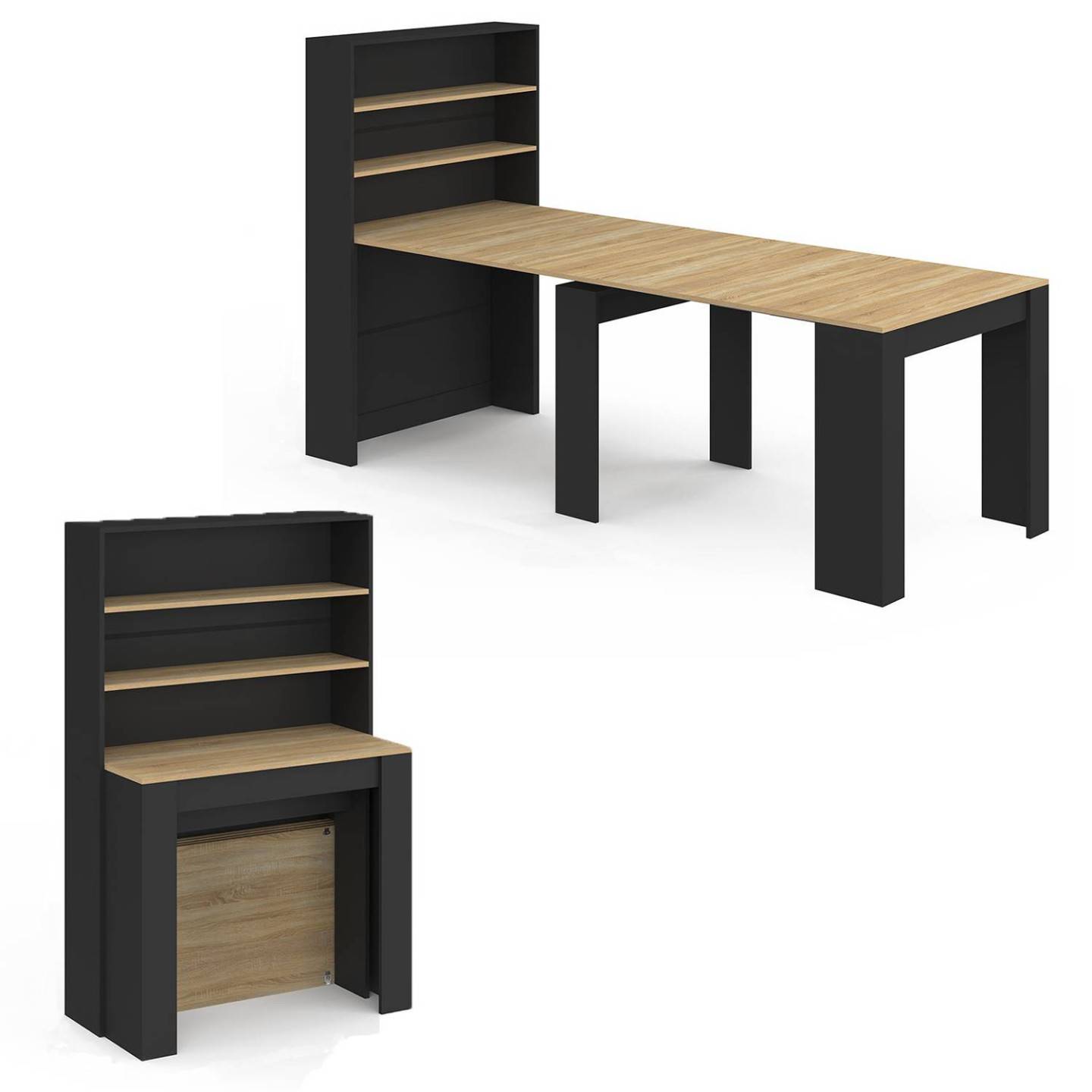Table buffet haut extensible ORLANDO 8 personnes bois et noir 235 cm - Image 2