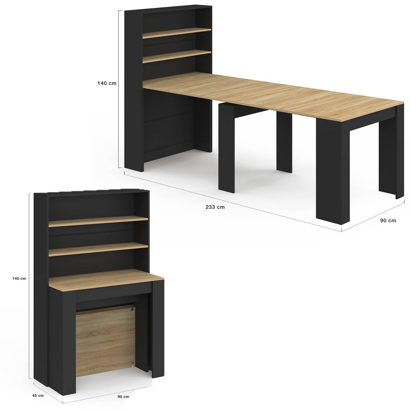 Table buffet haut extensible ORLANDO 8 personnes bois et noir 235 cm - Image 4