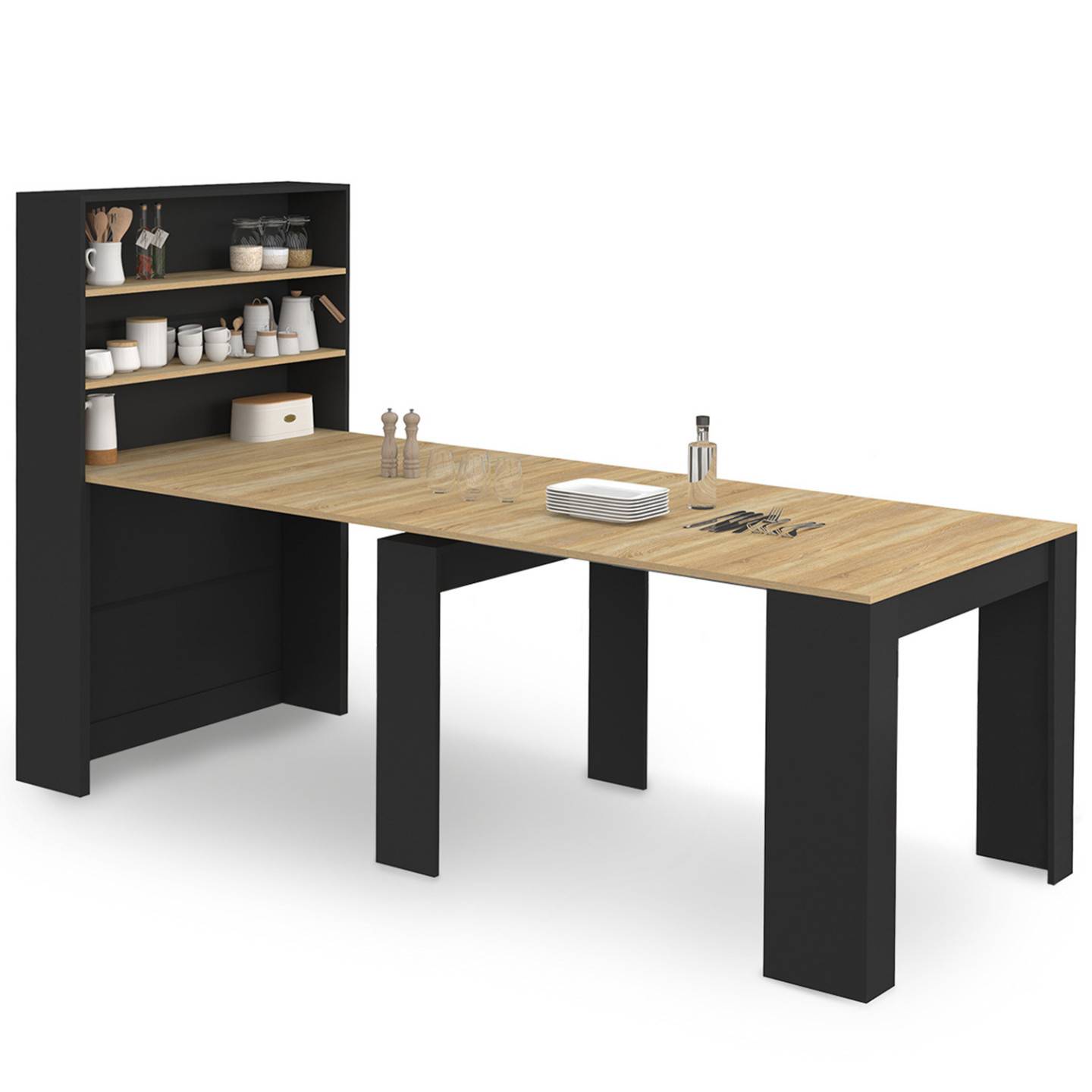 Table buffet haut extensible ORLANDO 8 personnes bois et noir 235 cm - Image 6
