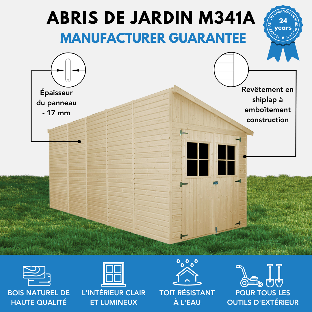 Timbela - Abri de Jardin en Bois Naturel H244x218x514 cm / 10 m² avec paroi latérale et les planchers imprégné - 17 mm d’épaisseur - Timbela M341A+M341G - Image 8