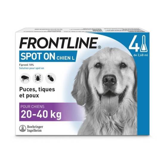 Frontline - FRONTLINE 4 pipettes Spot On Chien L - 20 a 40 kg - Puces tiques et poux - Image 1