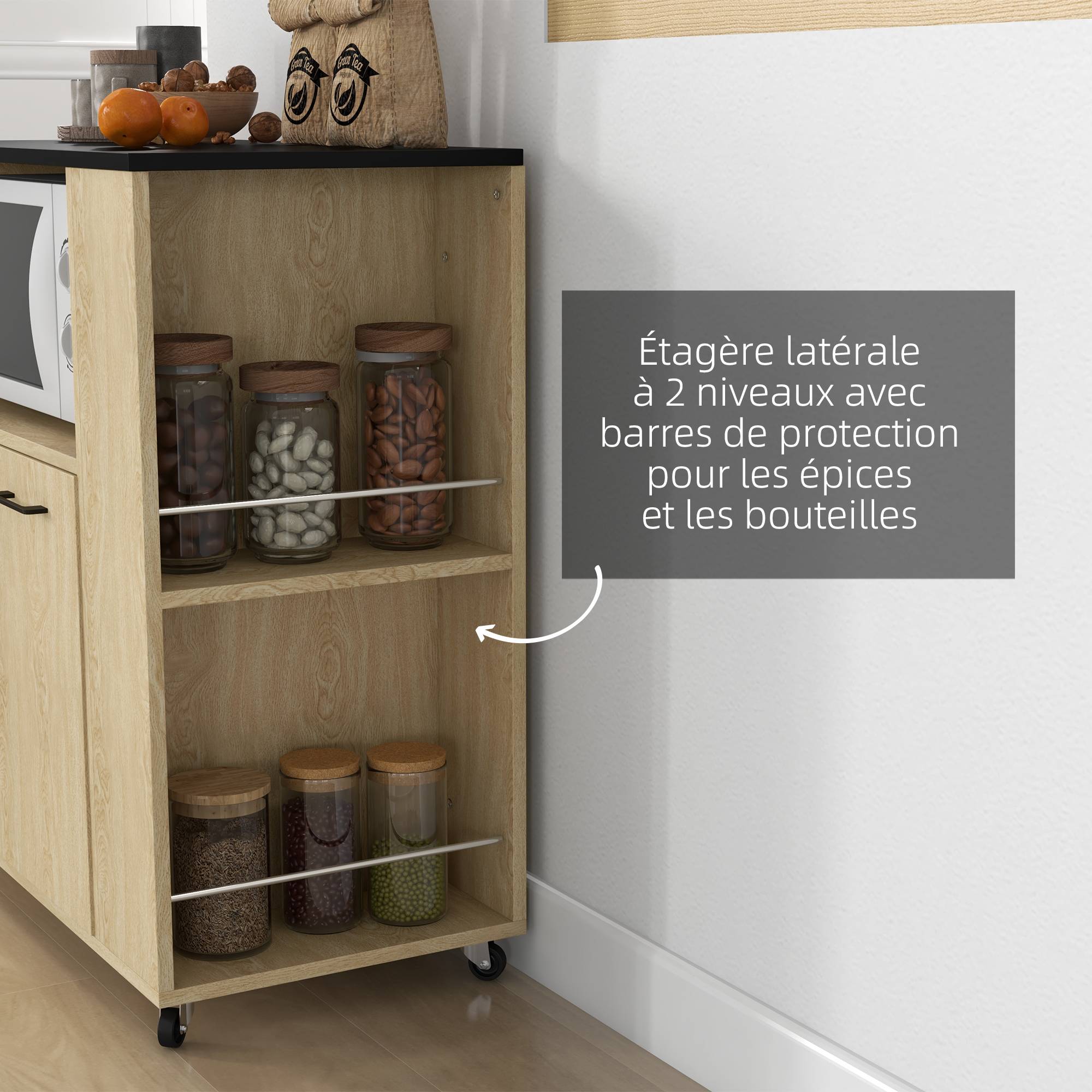 Desserte chariot cuisine multi rangements avec roulettes 75 x 40 x 80,5 cm - Image 7