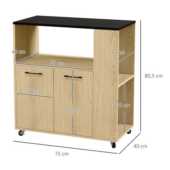Desserte chariot cuisine multi rangements avec roulettes 75 x 40 x 80,5 cm - Image 5