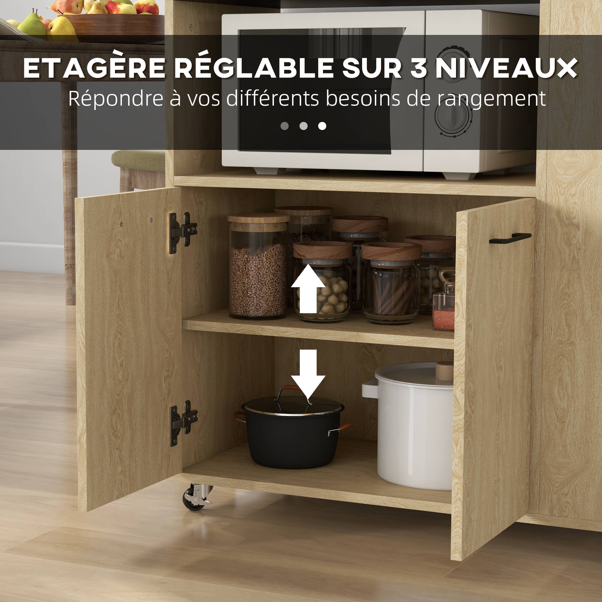 Desserte chariot cuisine multi rangements avec roulettes 75 x 40 x 80,5 cm - Image 8