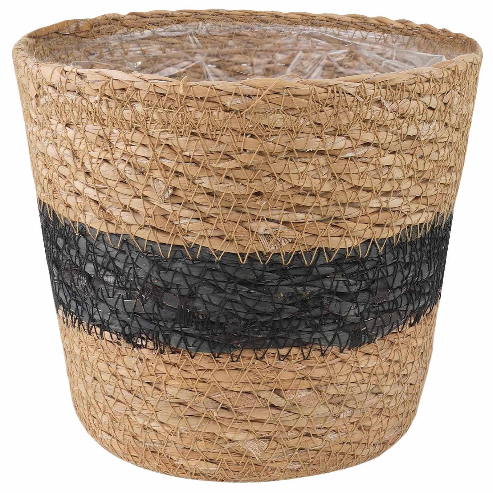 Paniers à plantes herbe de mer naturel et noir 26 x 26 x 19 cm, Poids:0.81kg - PANGIVO - Image 3