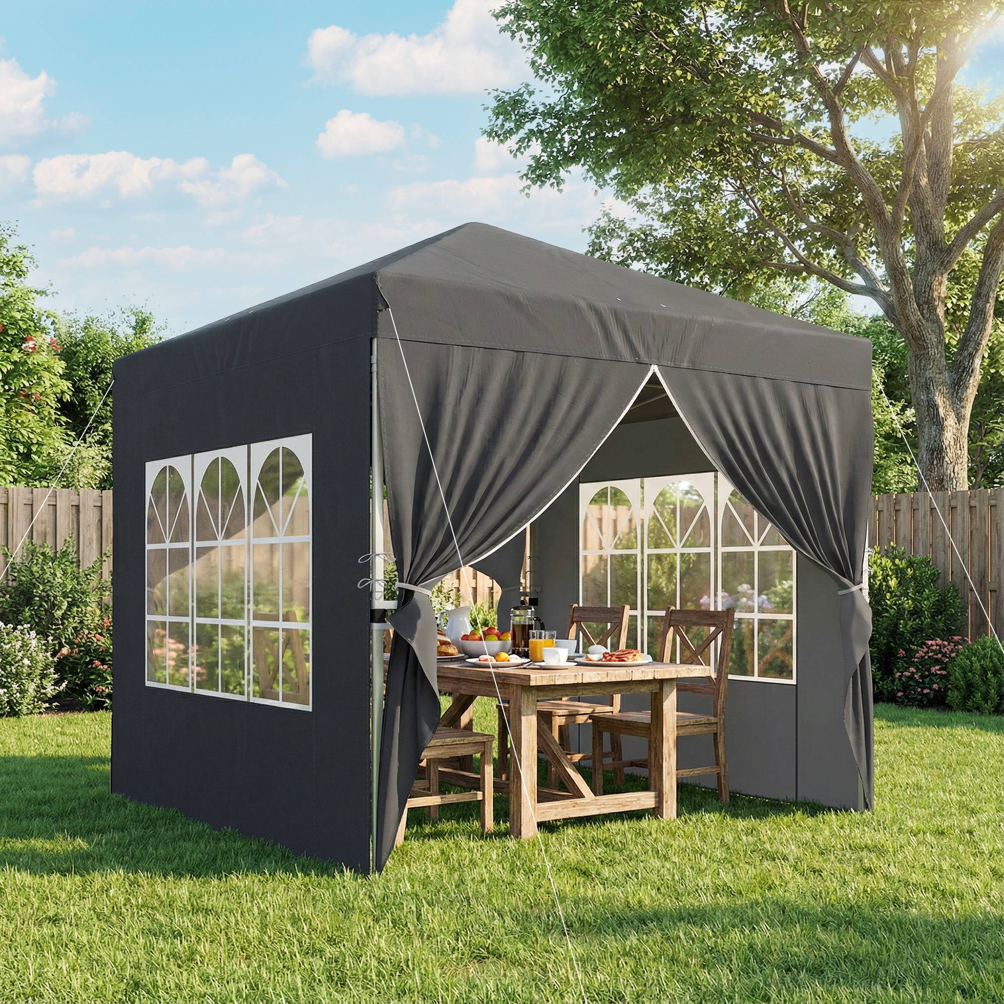 Tonnelle pliante acier gris foncé 250 x 250 x 270 cm - PANGIVO - Image 3