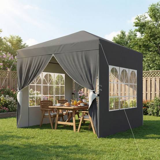 Tonnelle pliante acier gris foncé 250 x 250 x 270 cm - PANGIVO - Image 4