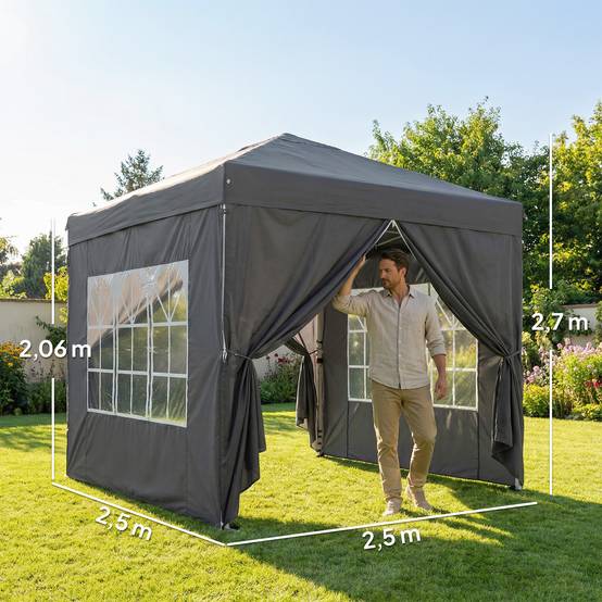 Tonnelle pliante acier gris foncé 250 x 250 x 270 cm - PANGIVO - Image 5