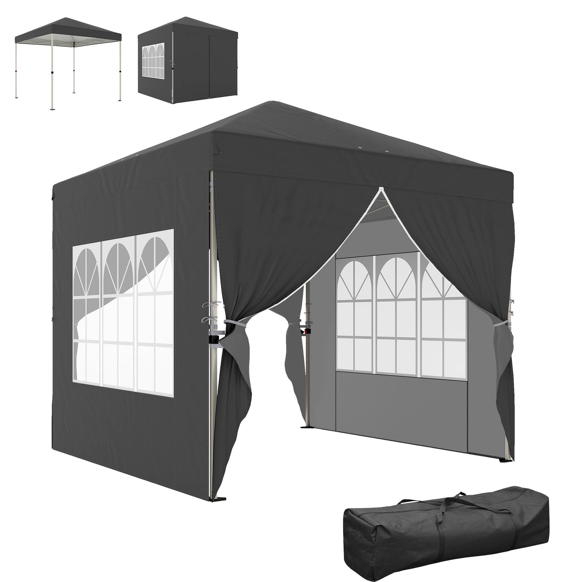 Tonnelle pliante acier gris foncé 250 x 250 x 270 cm - PANGIVO - Image 1