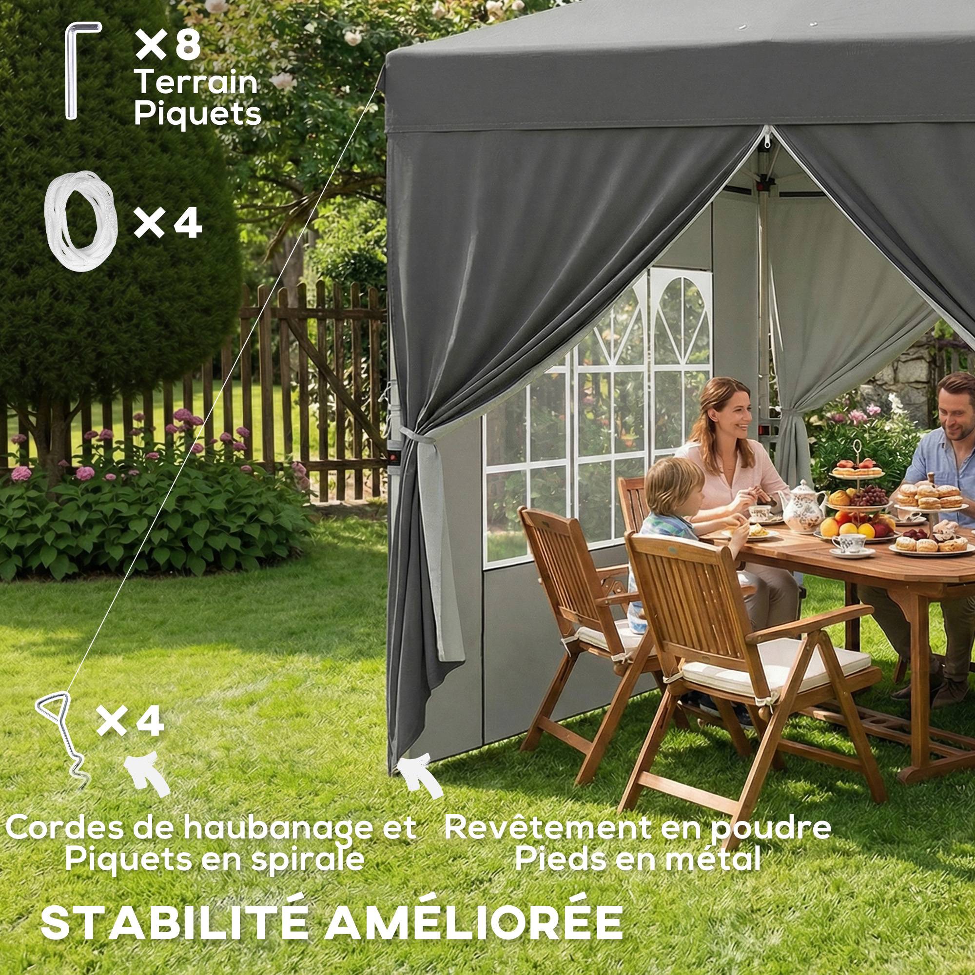 Tonnelle pliante acier gris foncé 250 x 250 x 270 cm - PANGIVO - Image 8