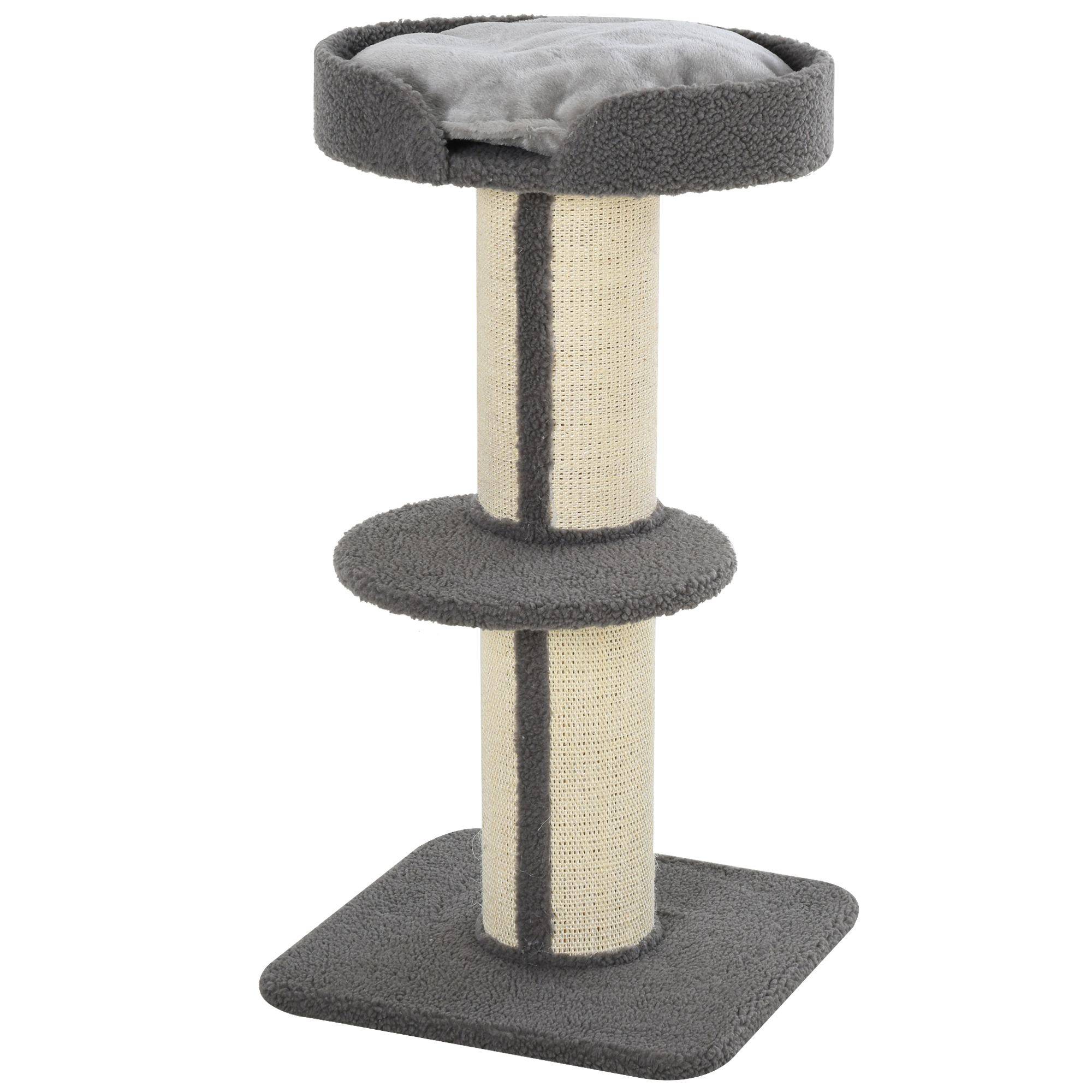 Arbre à chat PawHut 91 cm, poteaux sisal, plateforme, coussins, multi-niveaux, pour chats moyens, gris - Image 2