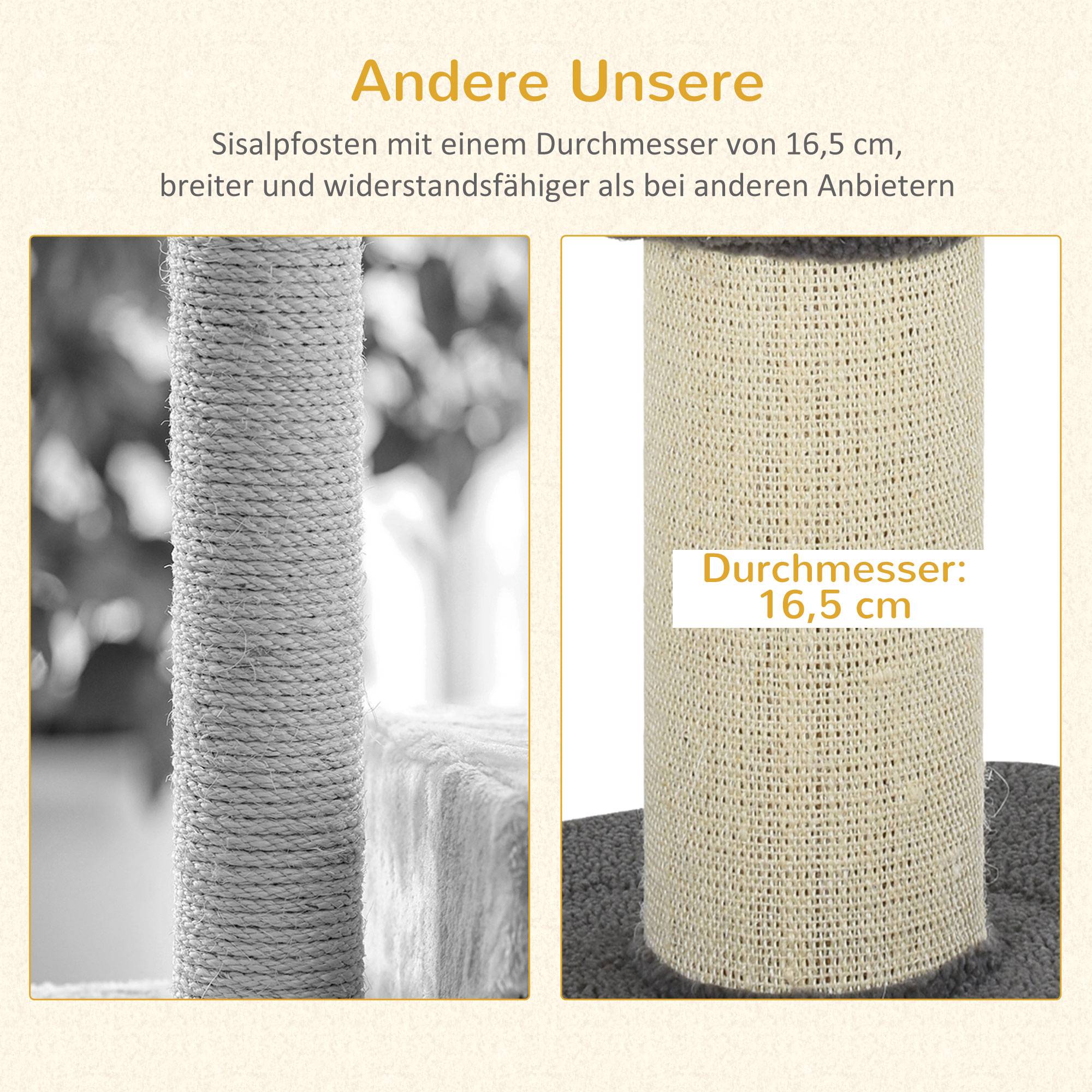 Arbre à chat PawHut 91 cm, poteaux sisal, plateforme, coussins, multi-niveaux, pour chats moyens, gris - Image 8