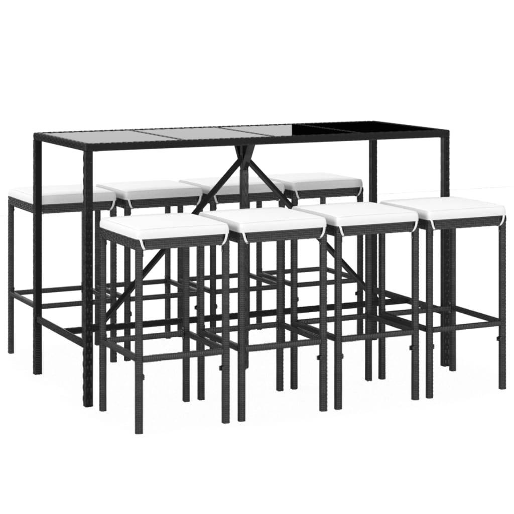 Helloshop26 - Ensemble de bar de jardin 9 pièces avec coussins noir poly rotin - Imagen 1