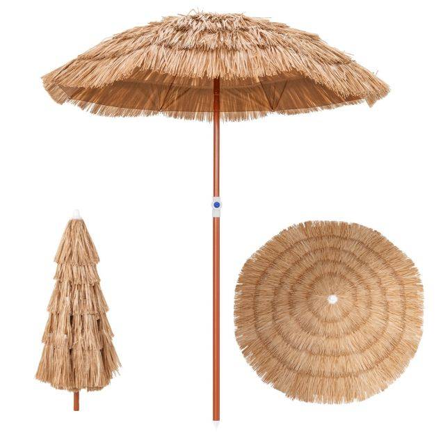 Helloshop26 - Parasol de terrasse en chaume, parasol tiki hawaïen de 175 cm avec sac de transport design inclinable parasol de table ou de marché extérieur pliable - Imagen 2
